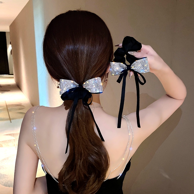 Dây Buộc Tóc Ruy Băng Đính Đá Pha Lê Lấp Lánh Thời Trang Hàn Quốc