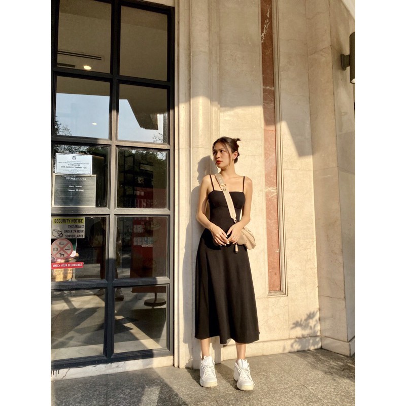 Đầm thun gân 2 dây dài