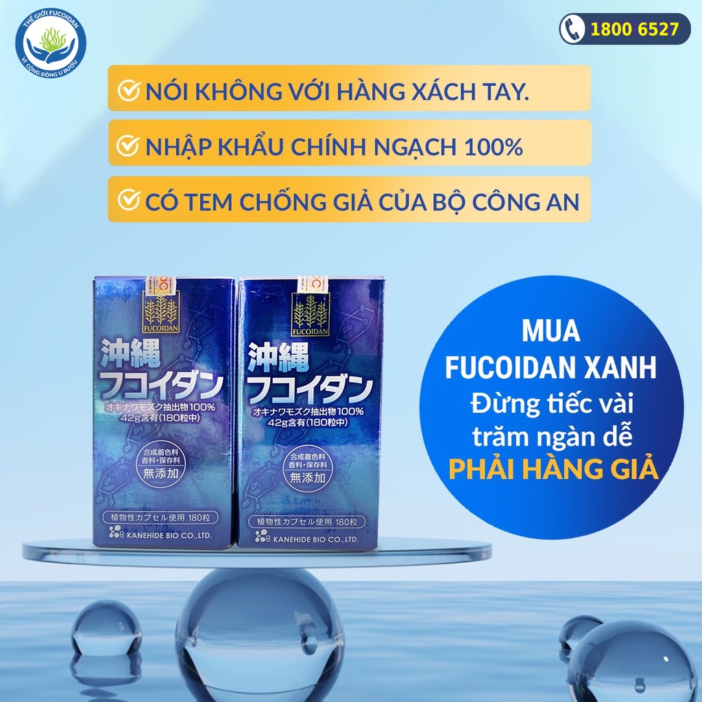 Okinawa Fucoidan Kanehide Bio - Fucoidan xanh Nhật Bản 180 viên - Hỗ trợ điều trị u bướu