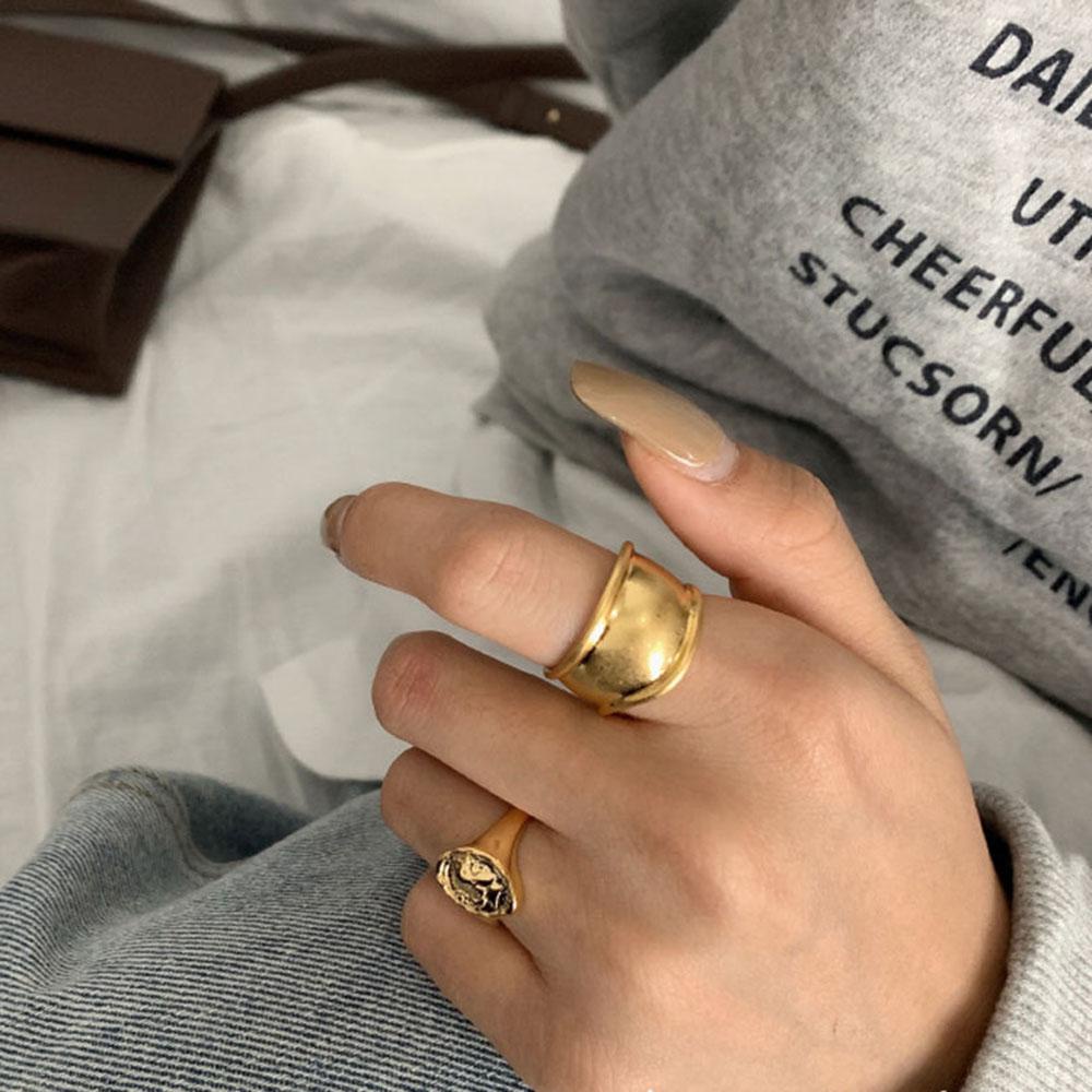 Nhẫn Cặp Đôi Tối Giản Mặt Hình Học Rộng Phong Cách Hàn Quốc Có Thể Điều Chỉnh