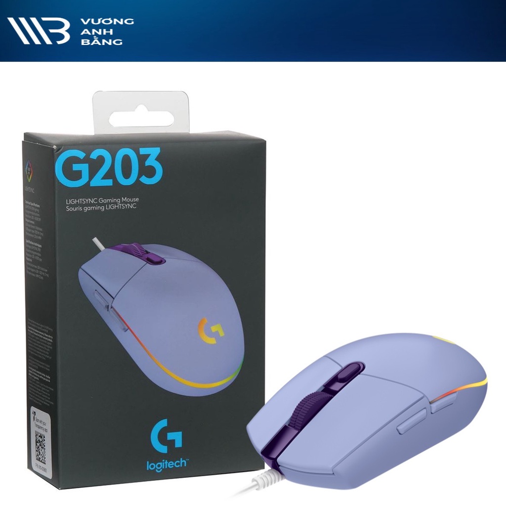 Chuột máy tính, Mouse LOGITECH G203 Lightsync RGB Gaming Blue/Violet- Hàng Chính hãng