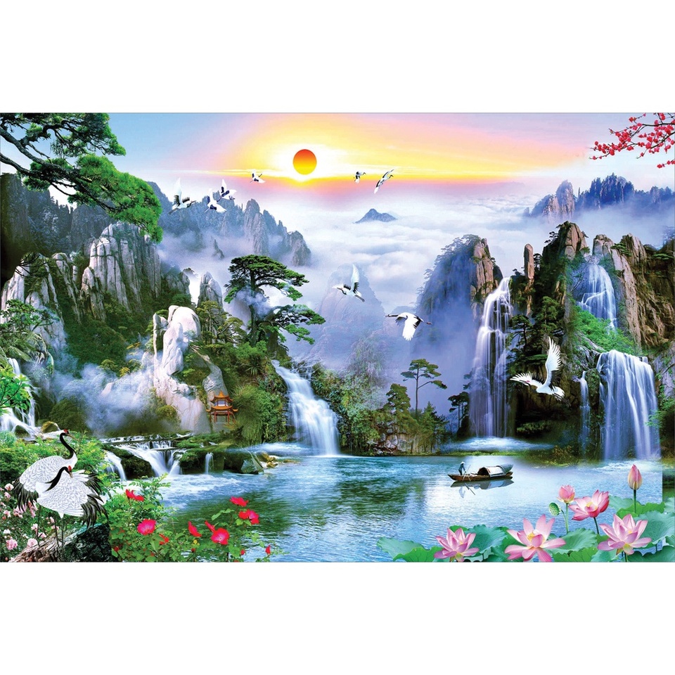 Tranh trang trí nhà cửa sơn thuỷ hữu tình in decal pp