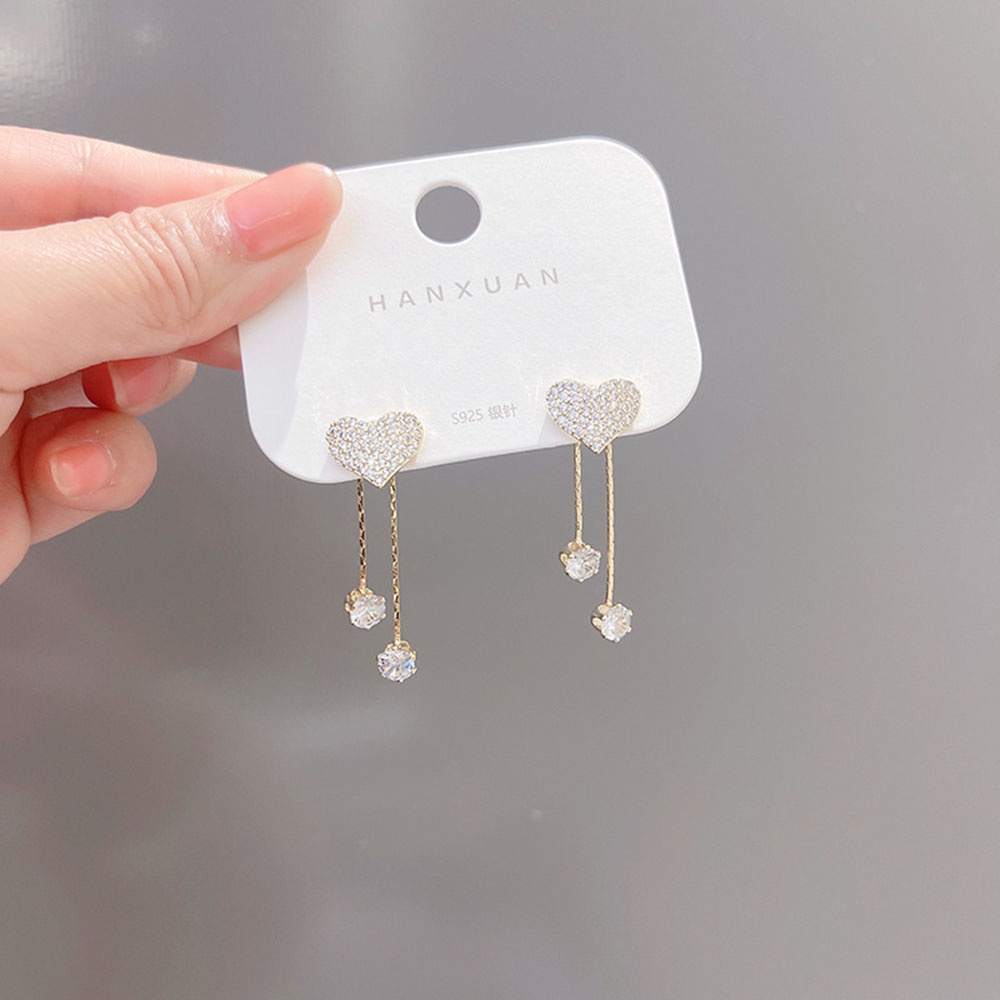 1 Cặp Bông Tai Bạc 925 Hình Trái Tim Tua Rua Đính Đá Thời Trang Dành Cho Nữ