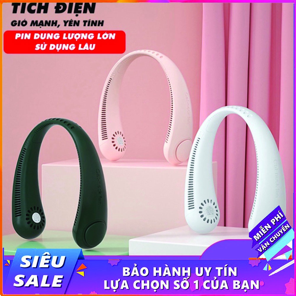Quạt đeo cổ mini không cánh tích điện 3-5h thông minh tiện lợi, dáng thể thao siêu phẩm mùa hè 2022 Q3