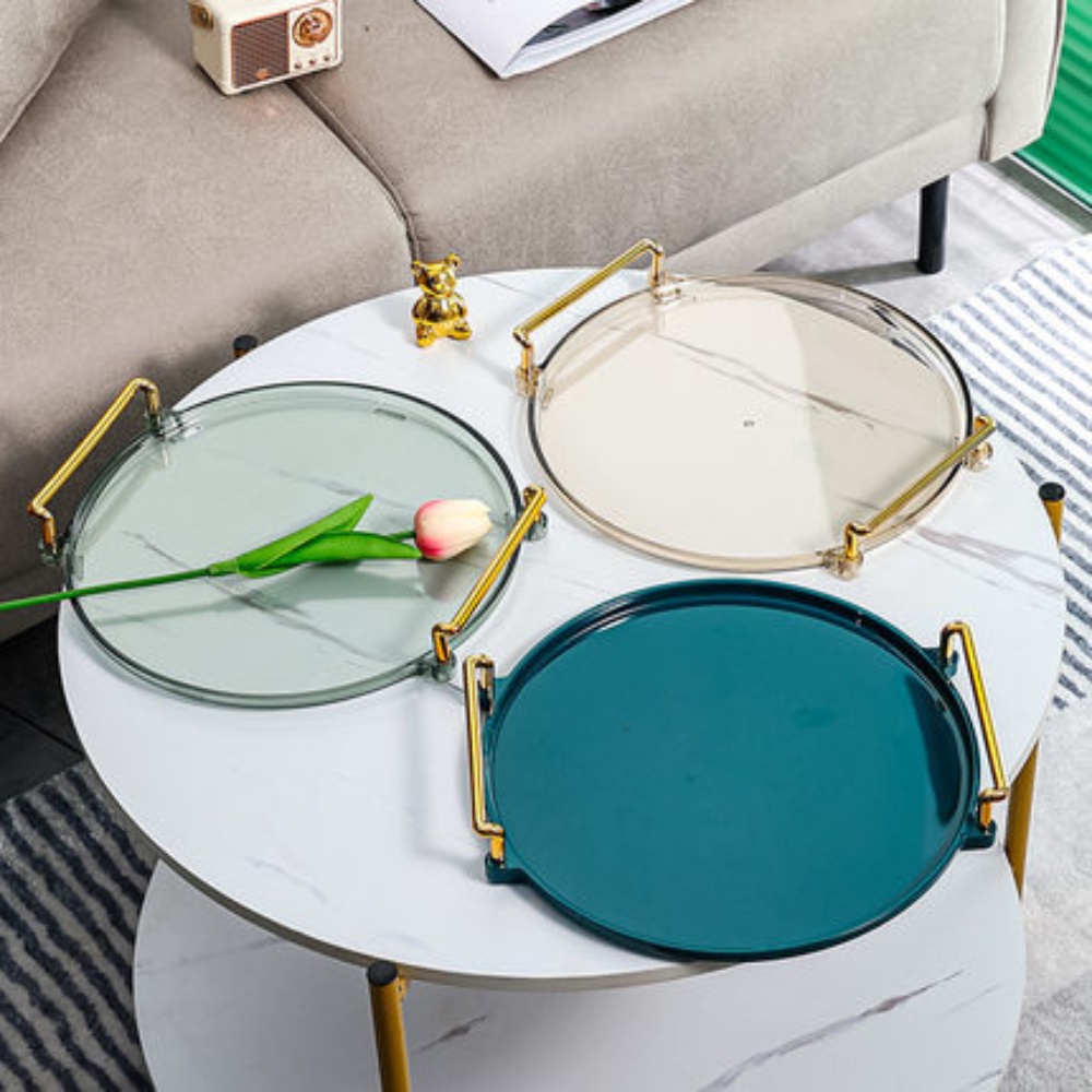 Khay Tròn Đĩa Đựng Bánh Kẹo, Khay Đựng Ly Tách Ấm Trà, Khay Mạ Vàng Sang Trọng, Khay Trơn Trang Trí Đẹp