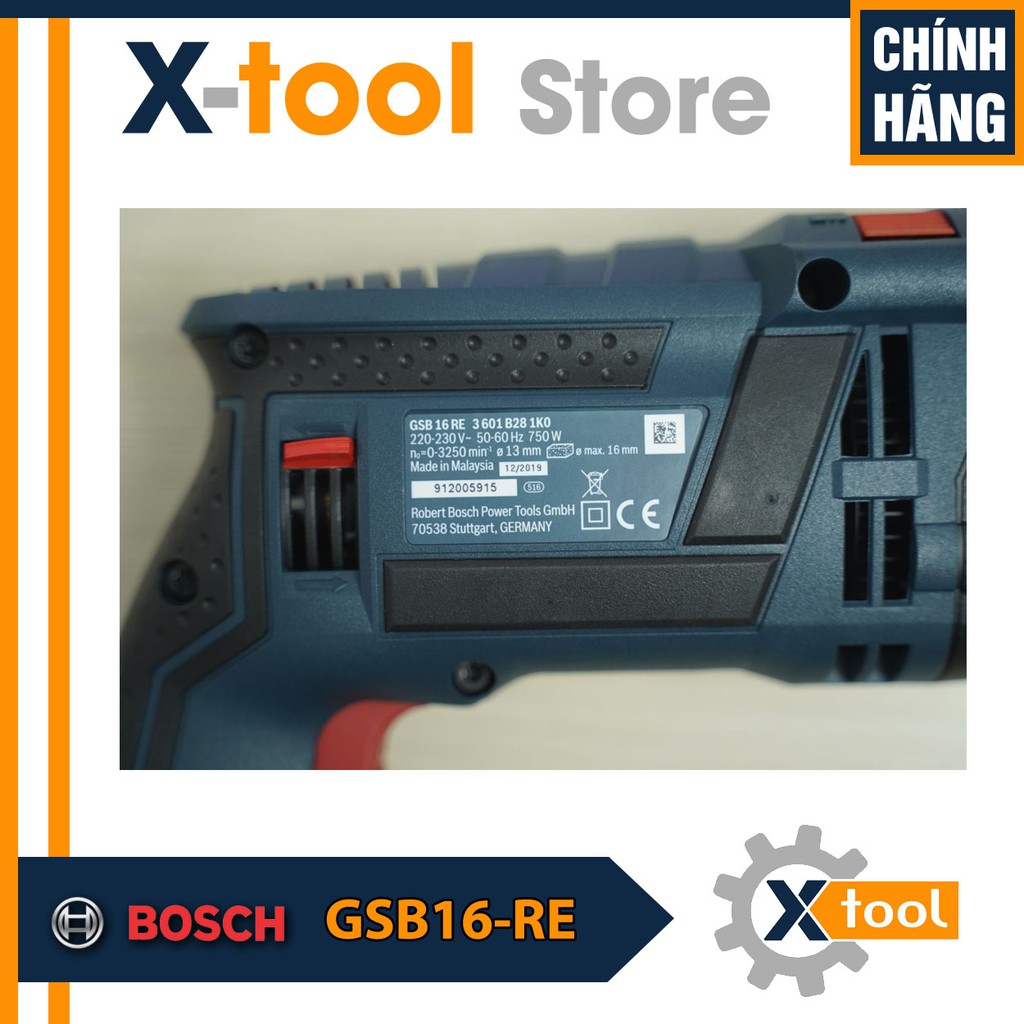 Máy Khoan Động Lực Bosch GSB 16RE (750W - 13mm ) Kèm Valy nhựa - Khoan Sắt/Gỗ/Tường/Bê Tông mỏng