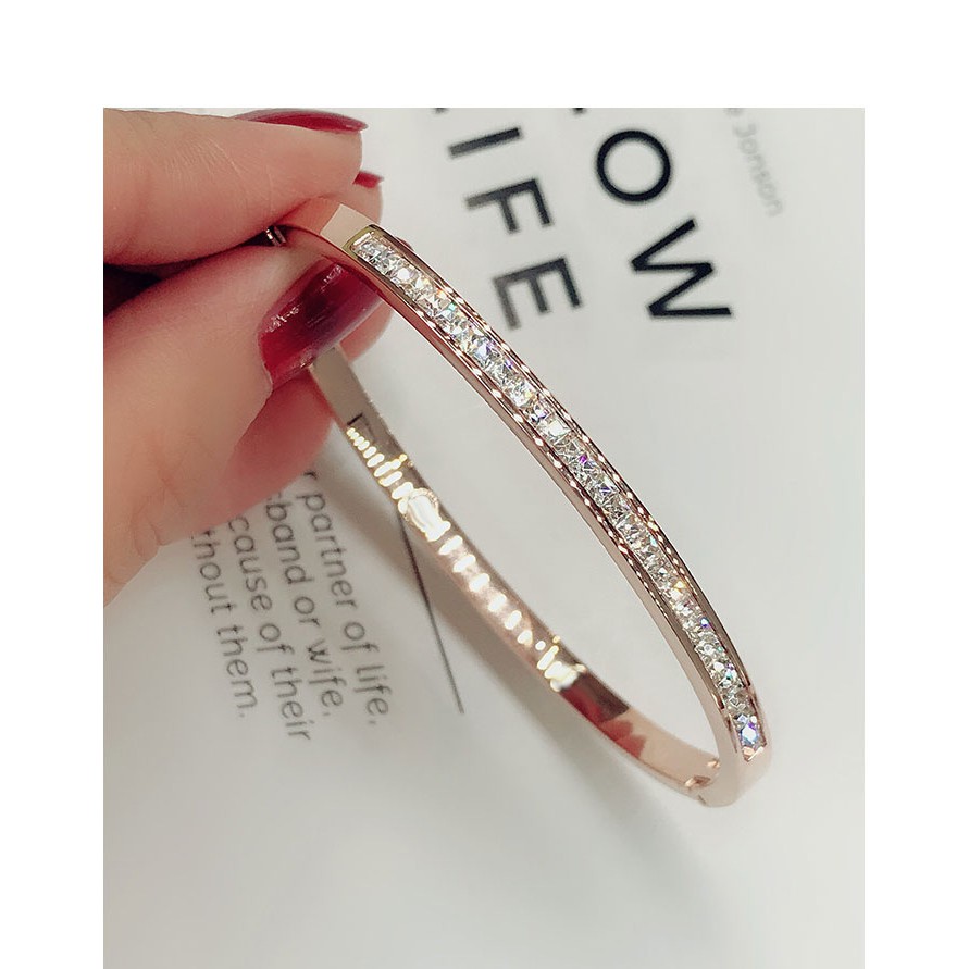 Vòng Tay Thép Titan Màu Vàng Hồng Đính Kim Cương Giả Thời Trang Hàn Quốc Cho Nữ | BigBuy360 - bigbuy360.vn