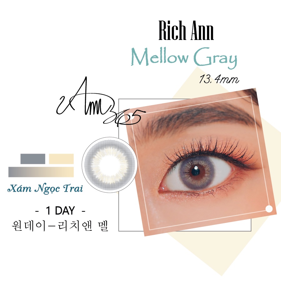 Phụ Kiện Trang Điểm Mắt ANN365 LENS Kính Áp Tròng Xám Ngọc Trai Mellow Gray Độ Cận 0.0 - 8.0