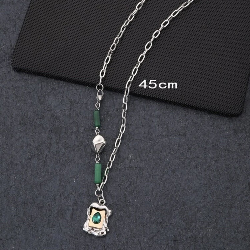 Dây chuyền Nam Nữ Mặt Hình Chữ Nhật Giọt Nước Xanh Lá Bằng Thép Titan Không Gỉ - Vòng Cổ Quyến Rũ Hình Học