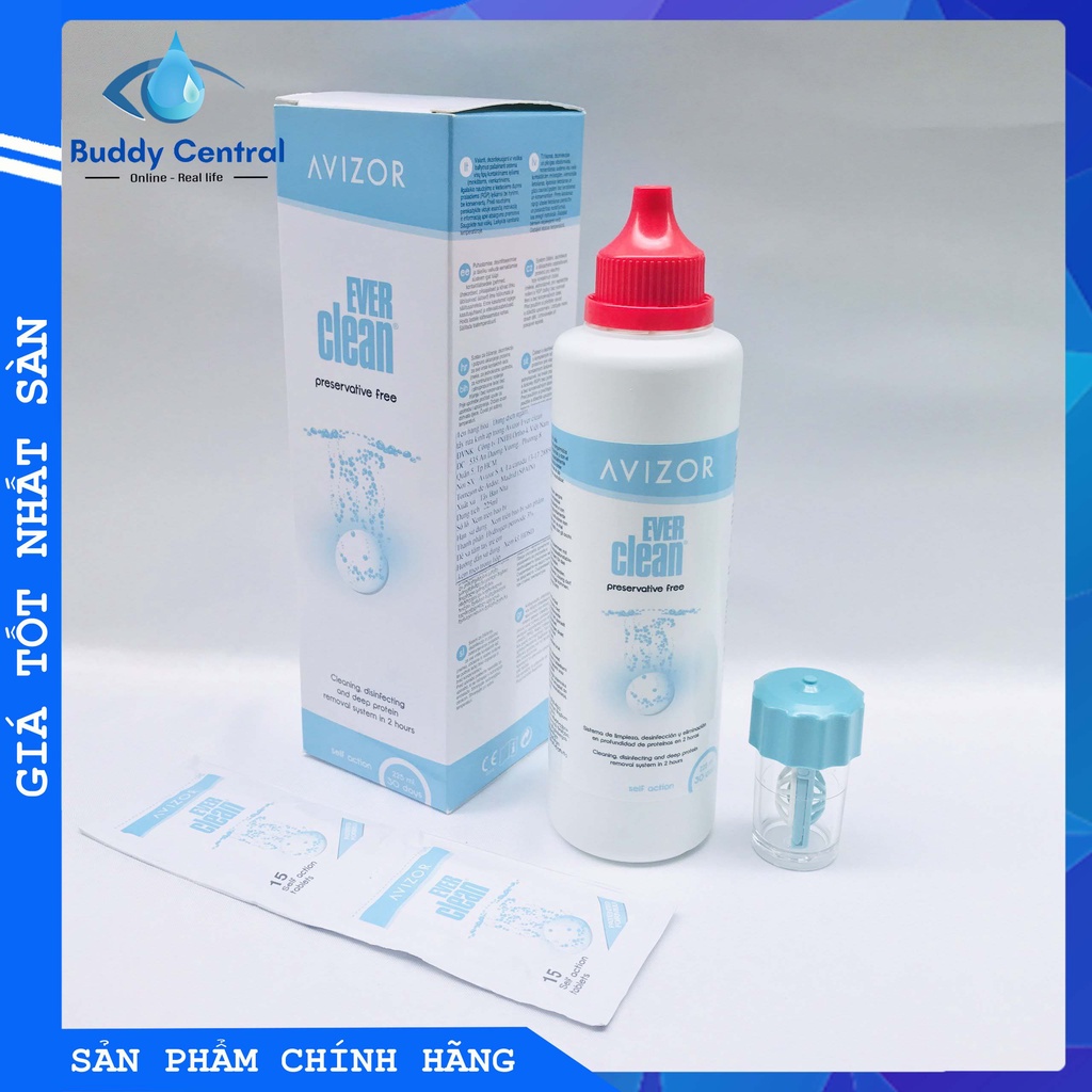 Combo 5 dung dịch khử trùng và diệt khuẩn lens kính áp tròng cứng Ortho-K Avizor Ever Clean 225ml