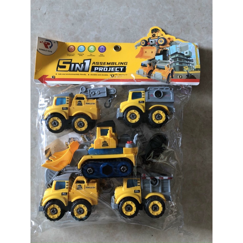 ĐỒ CHƠI LẮP RÁP Ô TÔ CÔNG TRƯỜNG BIẾN HÌNH THÀNH ROBOT 5 TRONG 1 VỚI HƠN CHI TIẾT BẰNG VÍT