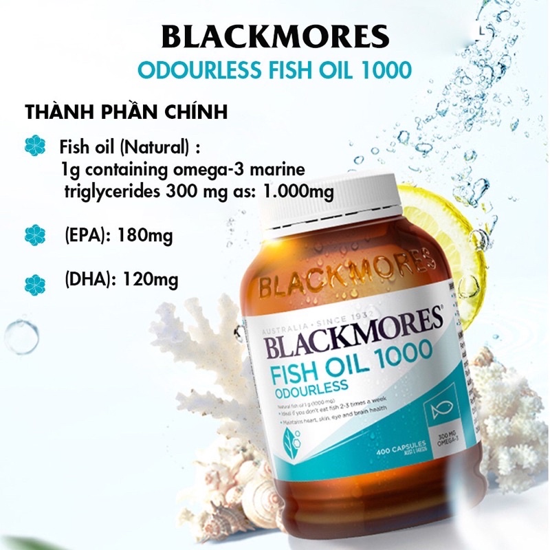 DẦU CÁ BLACKMORES 1000MG ODOURLESS FISH OIL ÚC 400 VIÊN