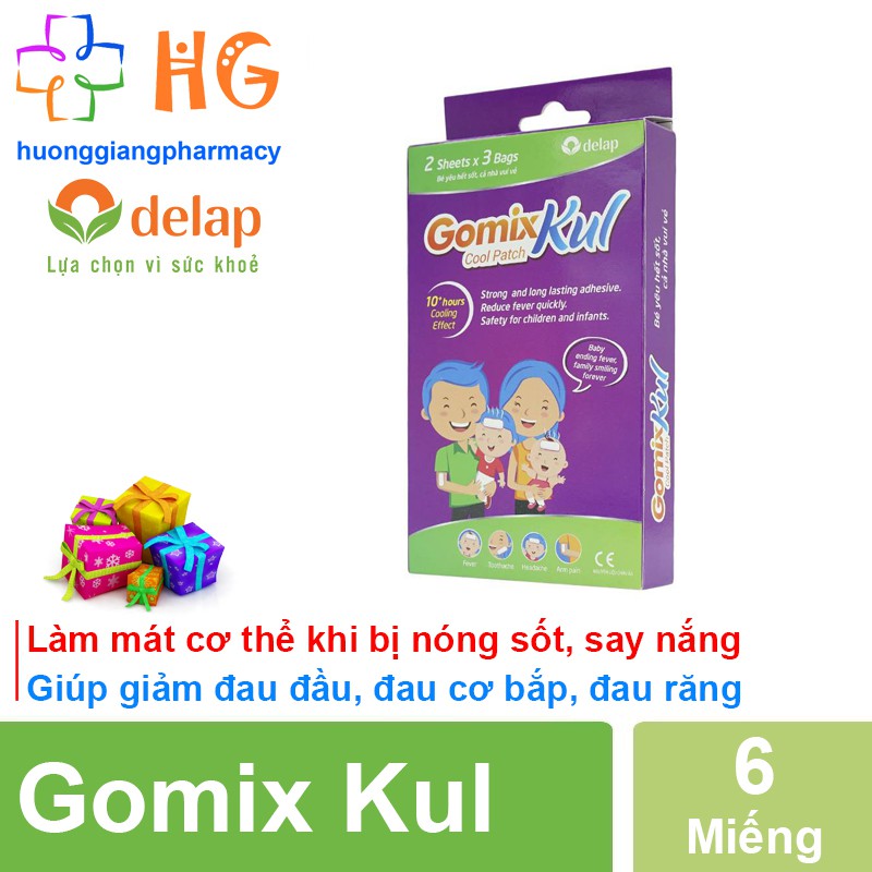 Gomix Kul - Làm mát cơ thể khi bị nóng sốt, say nắng. Giúp giảm đau đầu, đau cơ bắp, đau răng (Hộp 6 miếng)