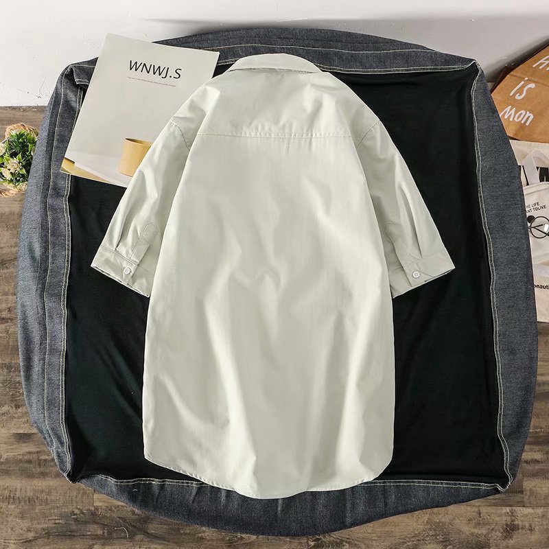 Men's retro simple solid color short-sleeved shirt