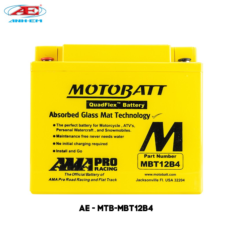 Bình điện MOTOBATT - MBT12B4 (12V-11A) dùng cho dòng xe môtô hàng chính hãng thương hiệu MOTOBATT