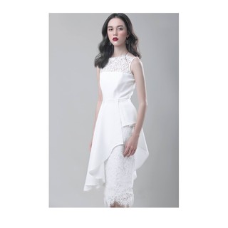 Đầm ren dự tiệc phối tà peplum - Trắng