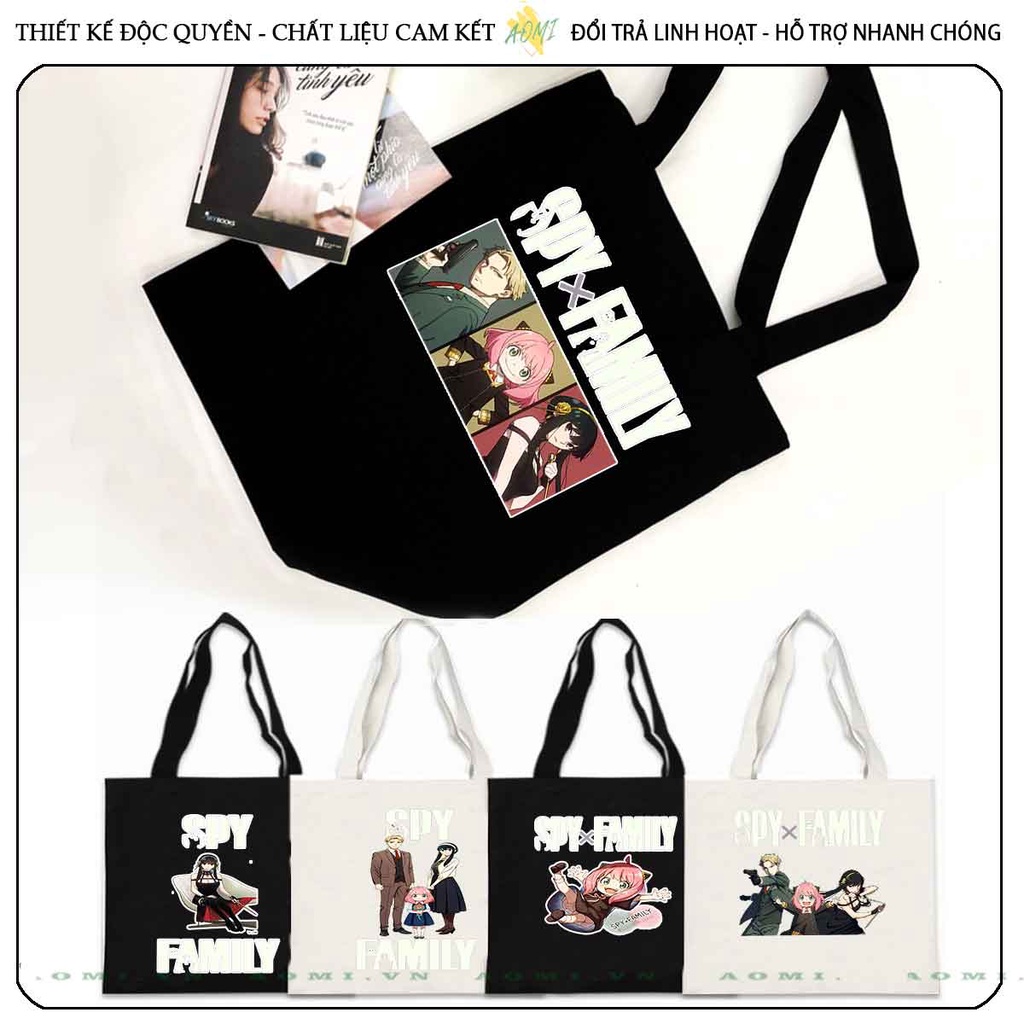 TOTE CANVAS SPY X FAMILY TÚI VẢI ĐEO VAI BAG CÓ KHÓA KÉO SIZE LỚN 33x38cm AOMIVN DU LỊCH DẠO PHỐ