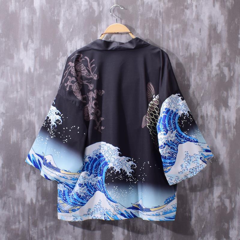 Áo Khoác Kimono In Hình Rồng Vintage Cho Nam 3 / 4 8gsm