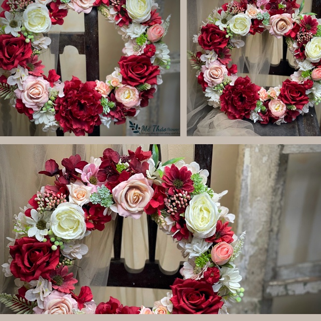 Vòng Nguyệt Quế Treo Cửa Trang Trí Phòng, Decor Phòng Khách, Chật Liệu Hoa Lụa Cao Cấp Mê Thảo Flower
