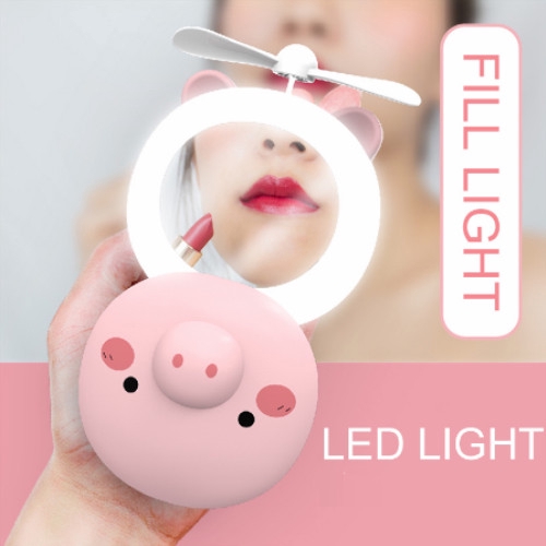 Portable Mirror Mini Fan Bear Cosmetic Makeup LED Light 3 In 1 USB Charging Handheld Beauty Tool