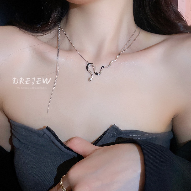 DREJEW Dây chuyền nhiều lớp hình rắn phong cách cá tính