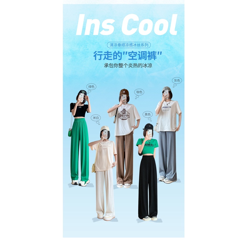 [Bánh Xe Lớn❤️Quần Dài Vải Chiffon Ống Rộng Lưng Cao Thời Trang Xuân Thu Cho Nữ