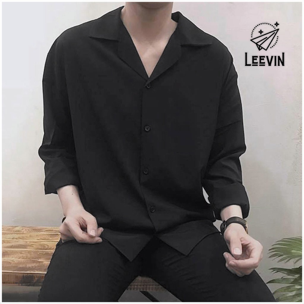 Áo sơ mi nam nữ DÀI TAY CỔ VEST Unisex TRƠN màu trắng đen vải cotton lụa mềm - Kiểu sơ mi nam tay dài Leevin Store - HÀN