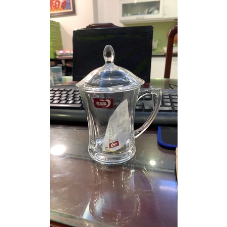 Ly cốc thuỷ tinh chịu nhiệt có nắp tay cầm chống nóng dùng để pha trà dung tích 300ml