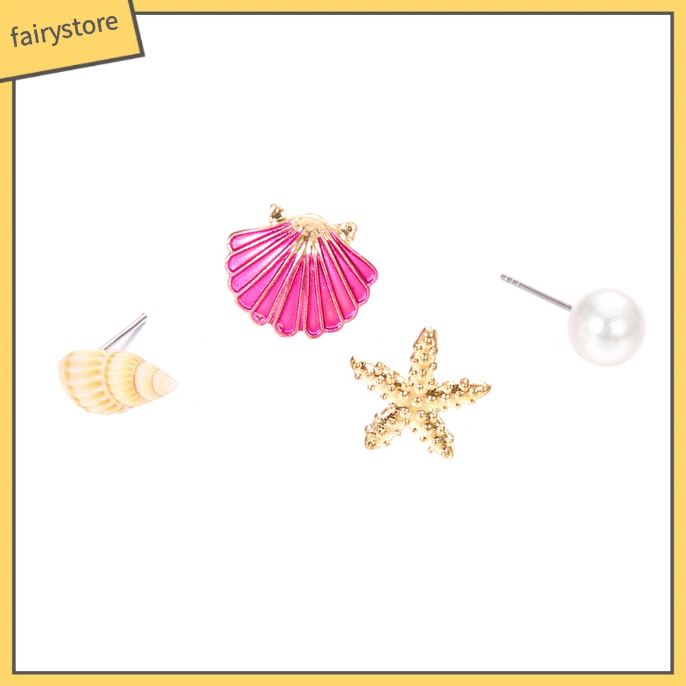 Set 4 Khuyên Tai Hình Vỏ Sò / Sao Biển Xinh Xắn Dành Cho Nữ