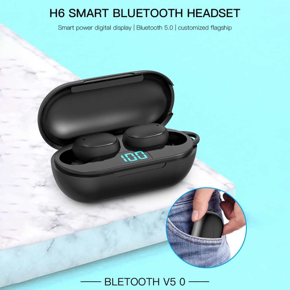 Tai Nghe Nhét Tai Hel + H6 Bluetooth 5.0 Tws Không Dây Hiển Thị Màn Hình Kỹ Thuật Số