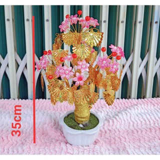 Cây kim tiền Tài lộc vàng hoa Pha lê 35cm