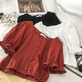 Áo Voan From Croptop Ngắn Tay Cổ Vuông Phối Nút Trước Tiểu Thư TTSA1068A