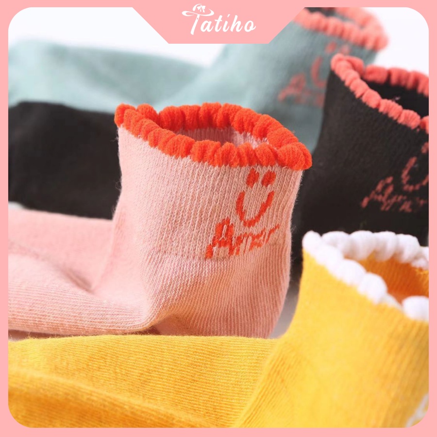 Vớ tất cổ thấp unisex nam nữ chất cotton mềm mịn họa tiết trơn phối AMOR cute phong cách basic thời trang Hàn - Mã TV014