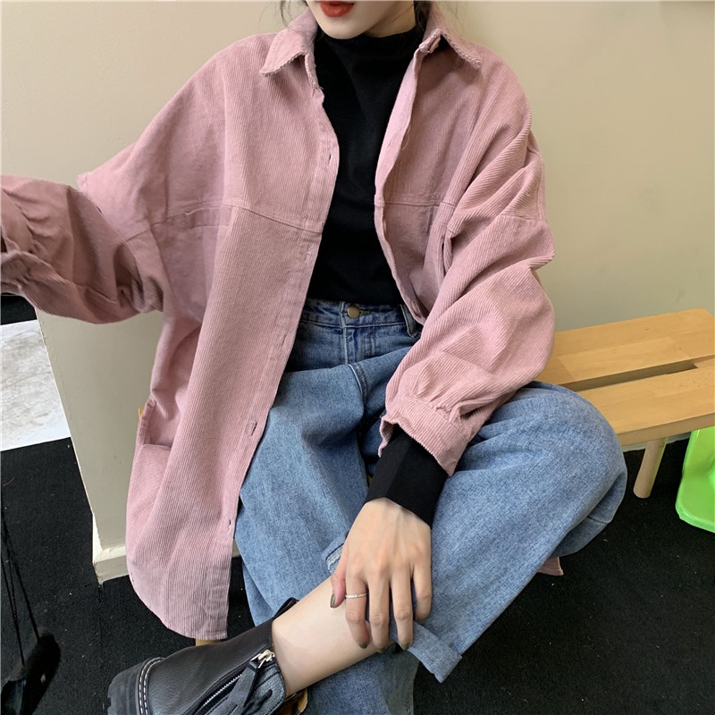 Áo Sơ Mi Tay Dài Dáng Rộng Màu Sắc Thanh Lịch Phong Cách Hàn Quốc