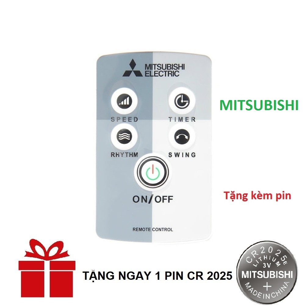 Điều khiển quạt Mitsubishi TẶNG PIN CR2025  loại tốt như khiển zin theo máy - Tặng kèm pin kèm theo điều khiển