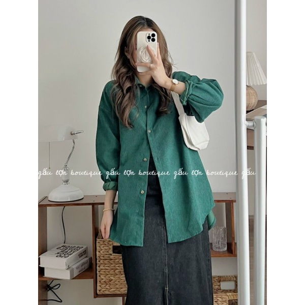 Áo sơ mi nhung tăm form rộng ulzzang hàn quốc