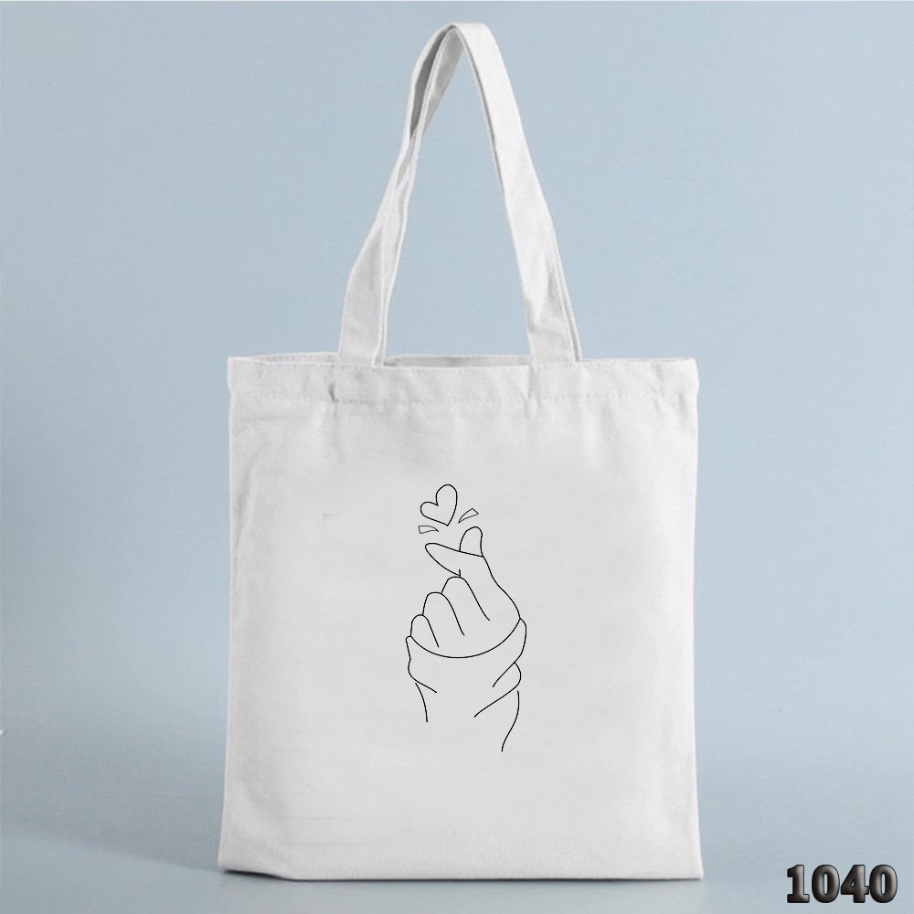 Túi Tote Túi Vải Canvas Có Khóa Miệng Đeo Vai Đi Hoc Đi Du Lịch 1040 Họa Tiết Thả Tim Yêu Thương Dễ Thương