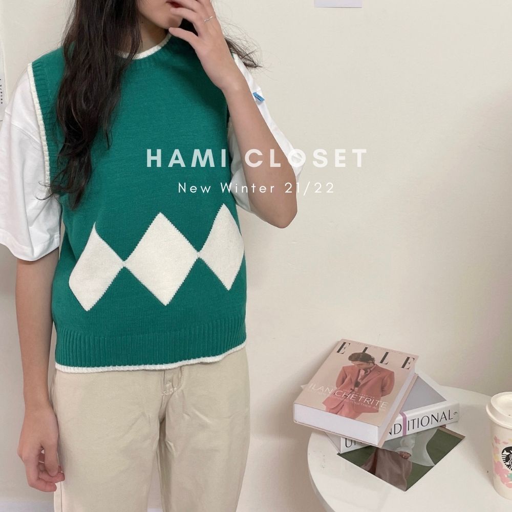 Áo gile len họa tiết quả trám to phong cách ulzzang | BigBuy360 - bigbuy360.vn