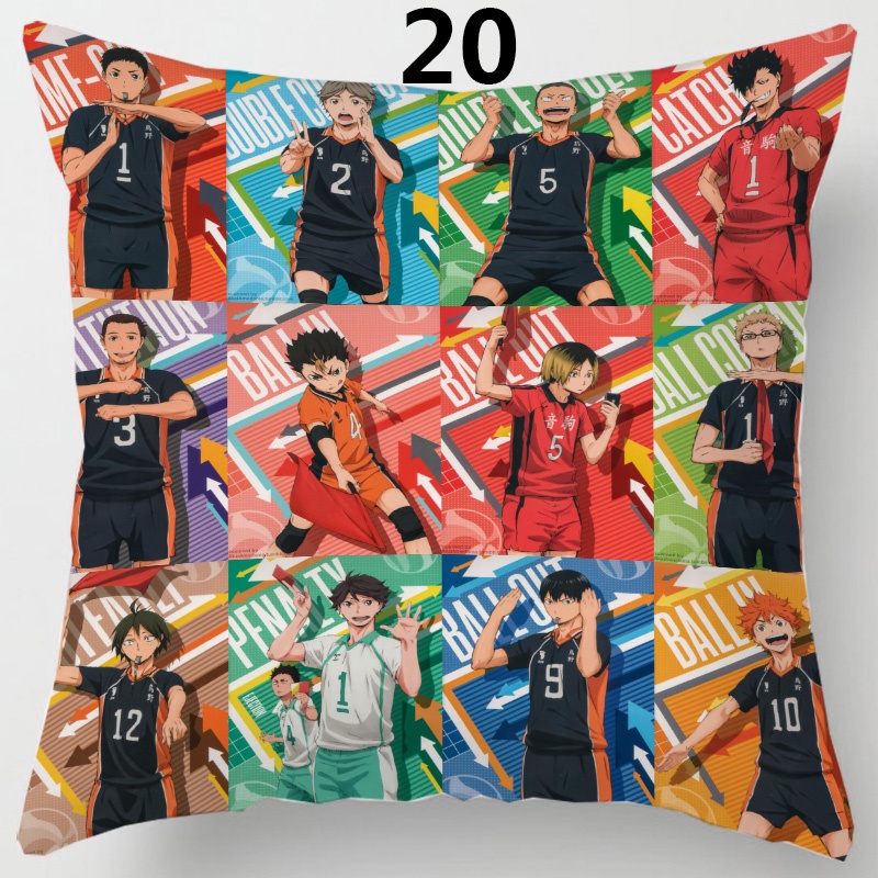 Vỏ gối vuông in họa tiết anime Haikyuu một mặt chất liệu polyester kích thước 45x45cm phong cách Nhật Bản đáng yêu