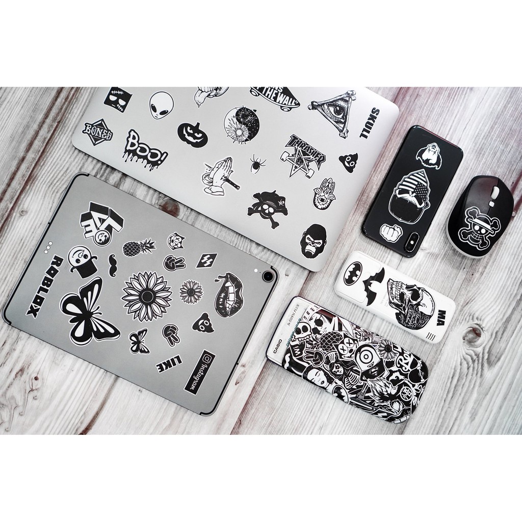 Sticker Hình Dán Trắng Đen Dán Nón Bảo Hiêm, Điện Thoại, Laptop, Bình Nước...Chống Nước, Chống Bay Màu