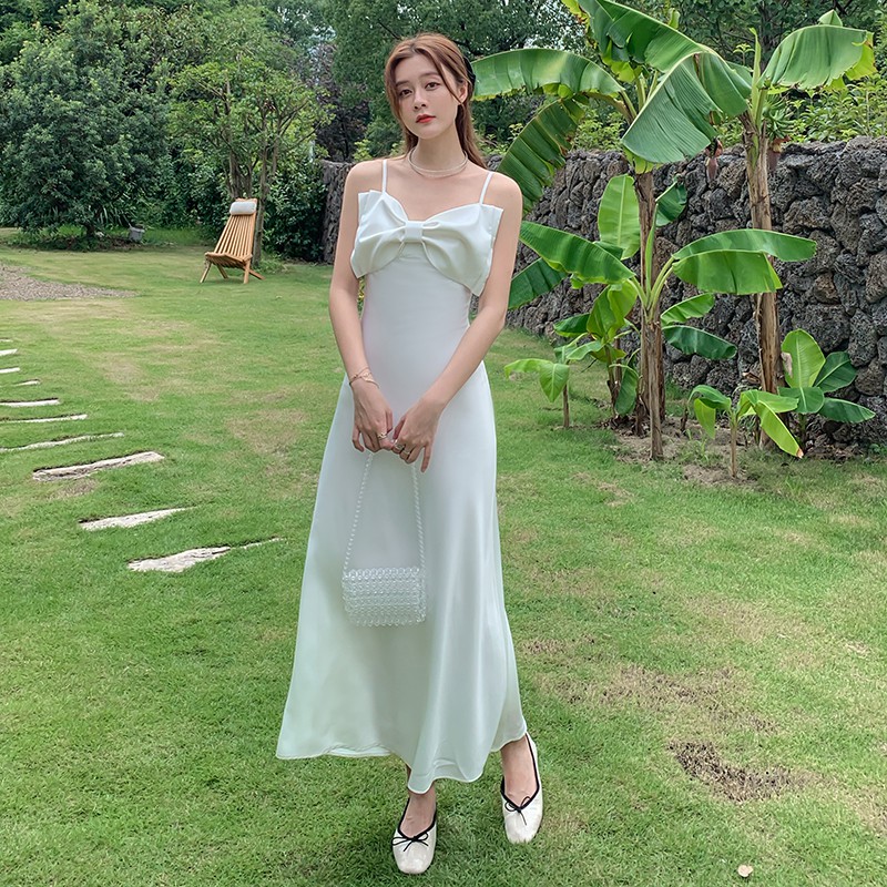 JANE'S Đầm trắng dự tiệc dáng dài tôn dáng phối nơ sang trọng C1