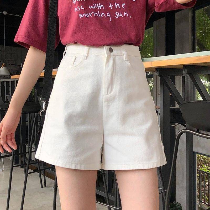 Quần Short Denim Lưng Cao Ống Rộng Theo Phong Cách Retro