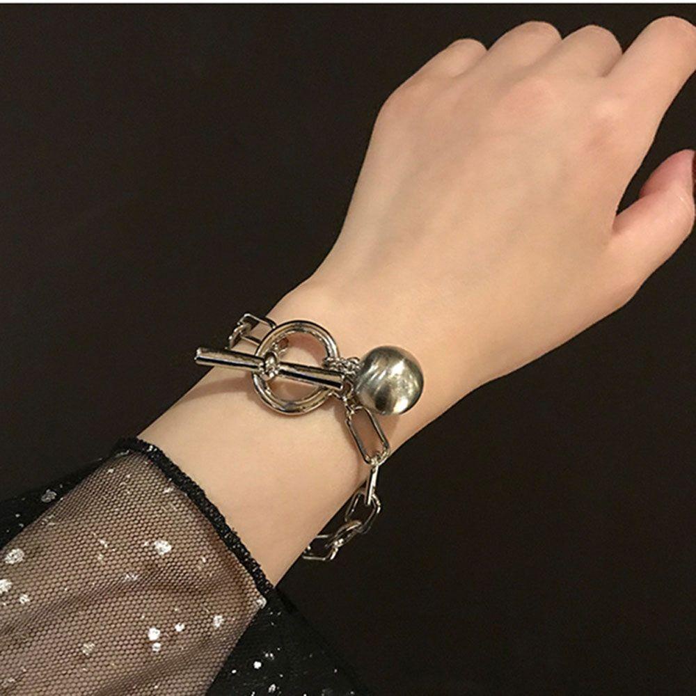 JARRED Vòng Đeo Tay Dây Xích Kim Loại Dày Mặt Hình Học Phong Cách Punk
