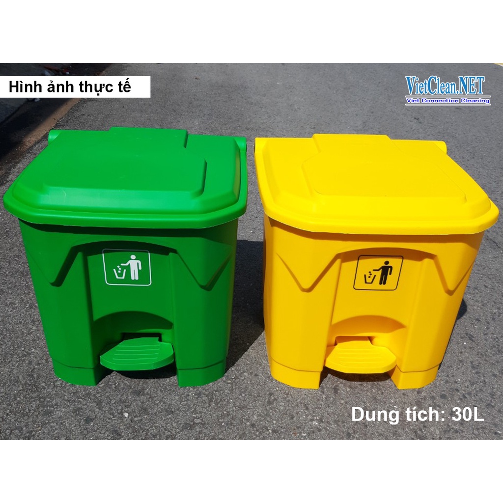 Thùng rác 30l, thùng rác y tế 30 lít có 2 màu (xanh lá và vàng) dùng đựng chất thải | Chất liệu nhựa cao cấp