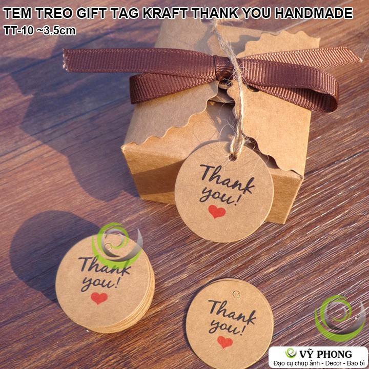 SET 20 TEM TREO GIFT TAG TREO GIẤY KRAFT THANK YOU HANDMADE WITH LOVE TRANG TRÍ ĐÓNG GÓI BAO BÌ HỘP QUÀ TẶNG TT-10