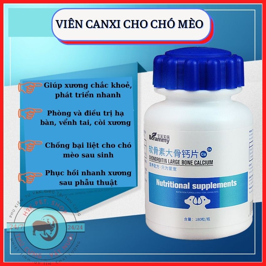 [LẺ 10 VIÊN] Canxi Cho Chó Mèo - Phát Triển Khung Xương, Chắc Xương, Mượt Lông, Giúp Thú Cưng Phát Triển Toàn Diện