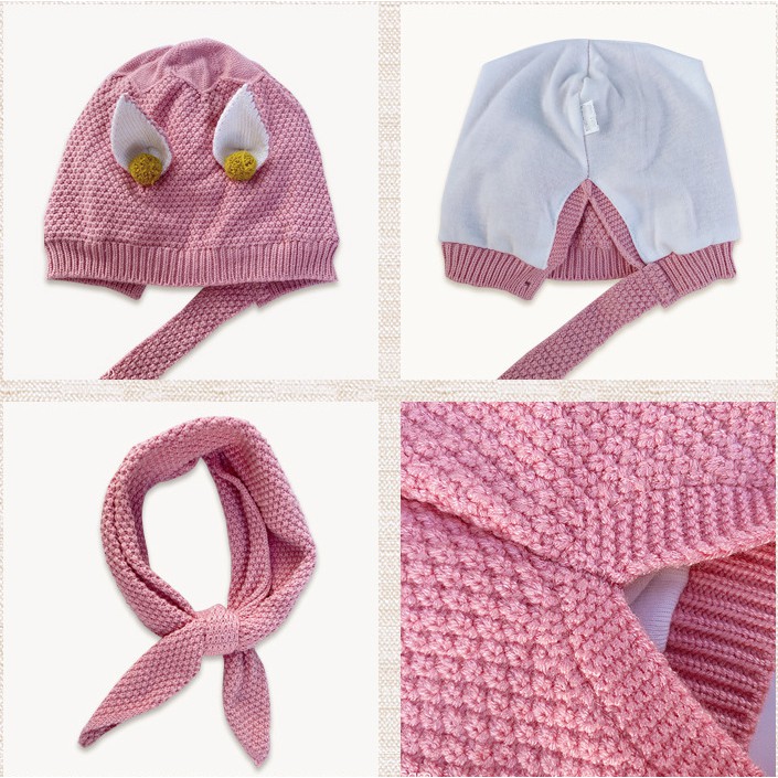 SET NÓN LEN 2 TAI THỎ NHỎ KÈM KHĂN CỔ CHO BÉ