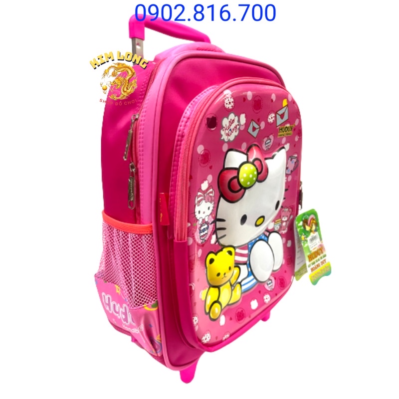 Ba lô cần kéo đi học cho bé gái cấp 1 hình Kitty - Huduy