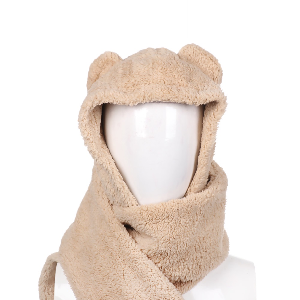 Mũ trùm đầu tích hợp khăn choàng hình gấu bông xinh xắn nhiều màu sắc thời trang mùa đông cho nữ