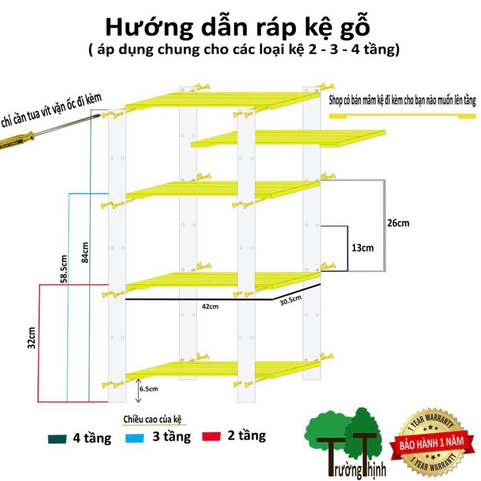 Kệ gỗ 3 tầng gỗ tự nhiên, đa năng, có tăng đưa dễ tháo lắp có thể nâng hạ kệ tuỳ ý, gọn nhẹ